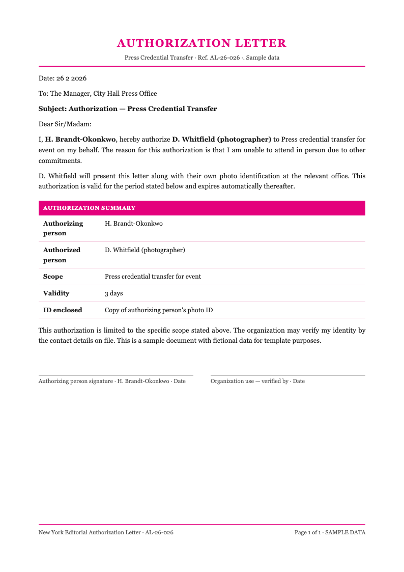 New york editorial authorization letter